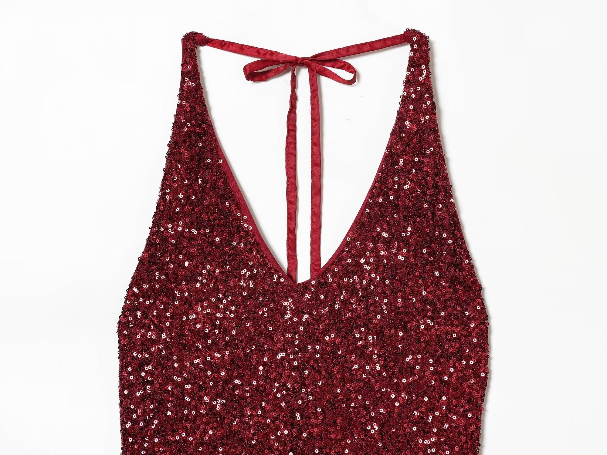 Women's pearl decoration hanging neck MIDI dress