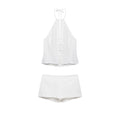 suit Women's 2 pieces buckle decoration hanging neck top+shorts