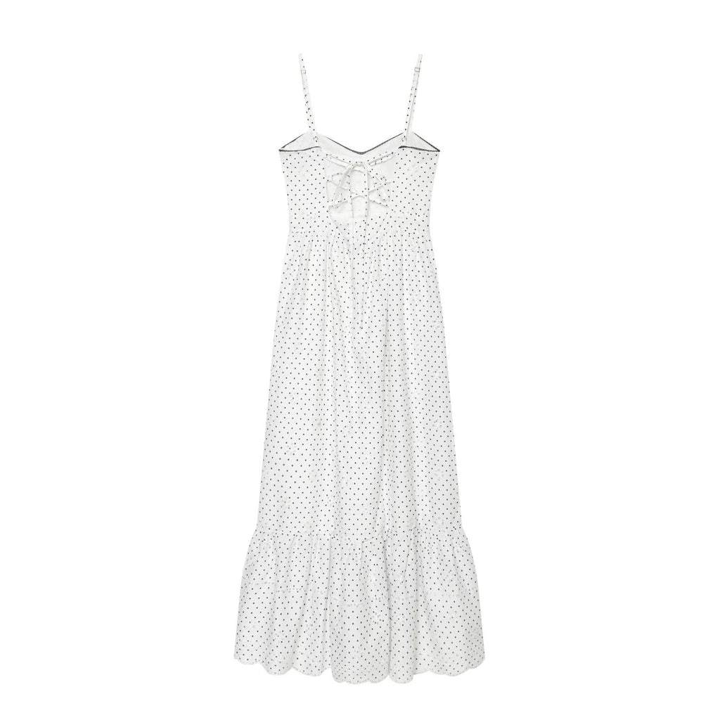 Women's hollowed out embroidered polka dot MIDI dress