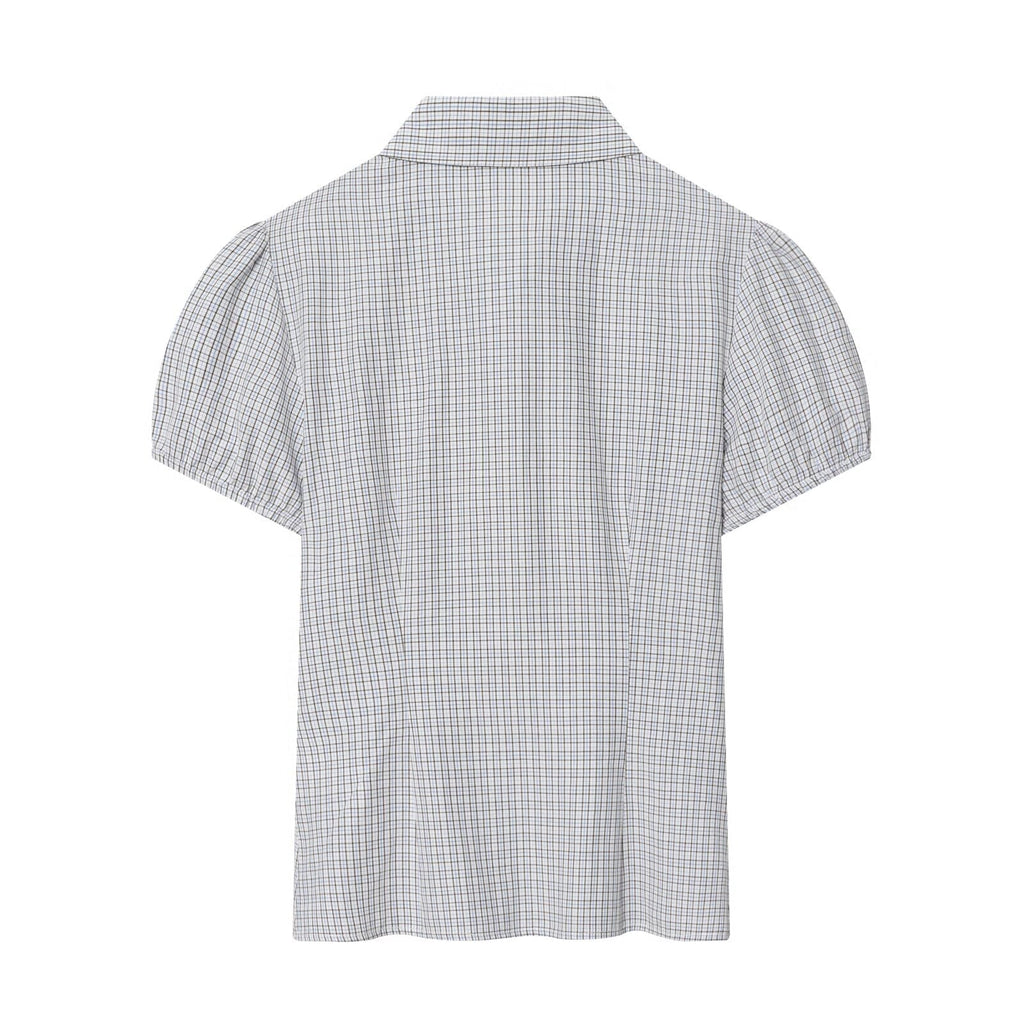 Women's short sleeved plaid elastic poplin shirt