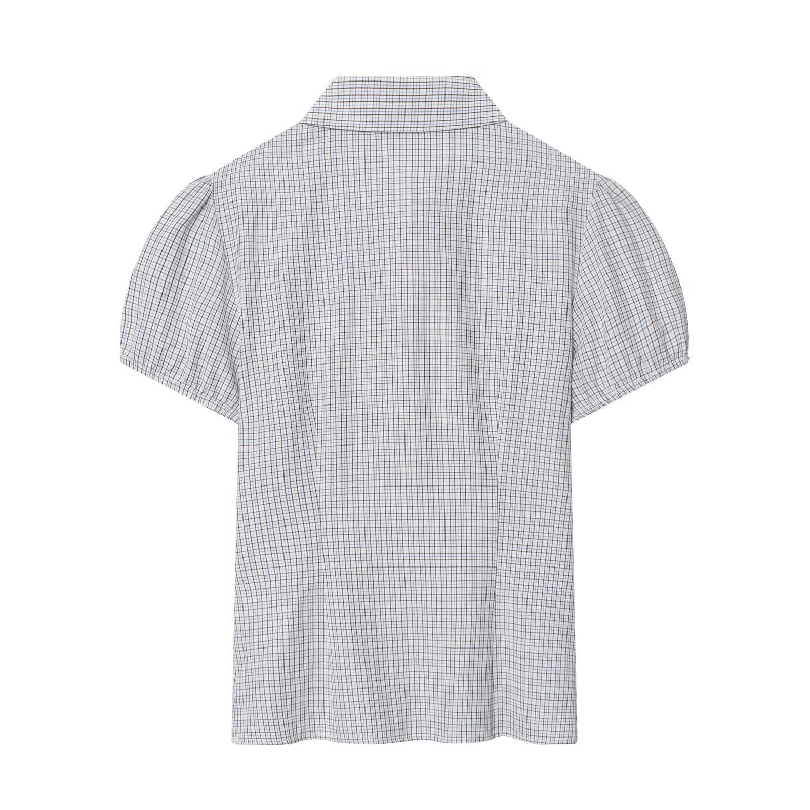 Women's short sleeved plaid elastic poplin shirt