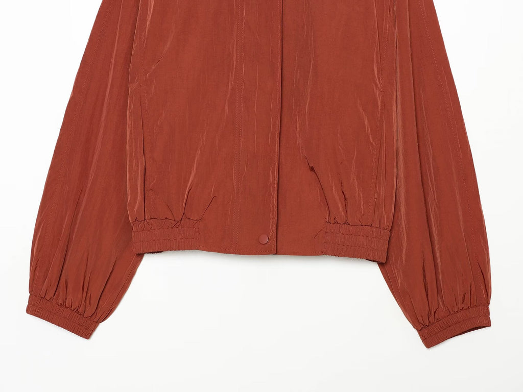 Women's standing collar pleated pilot jacket Coat