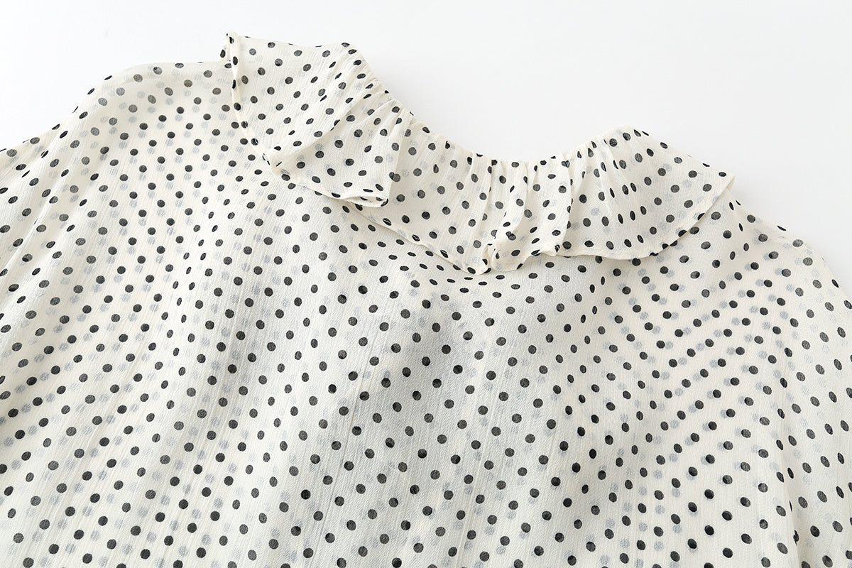 Women's bow decoration polka dot shirt