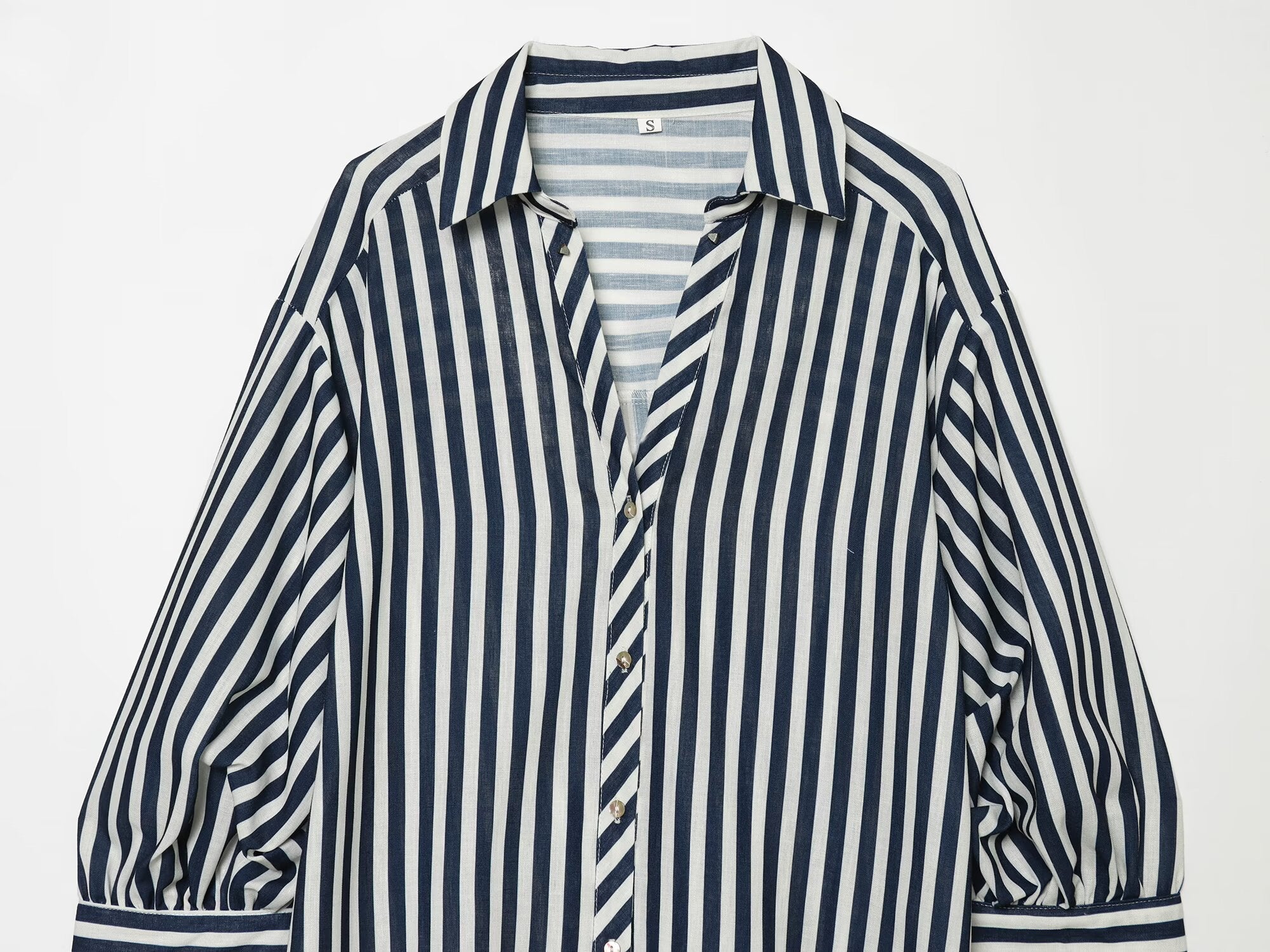 Women's bubble sleeve linen striped shirt