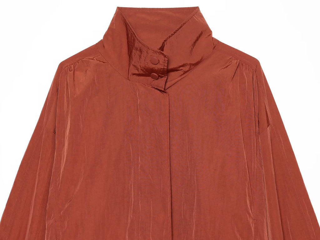Women's standing collar pleated pilot jacket Coat