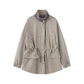 Women's stand collar casual waist cinched plaid Coat
