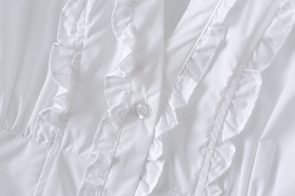 Women's slim cotton bubble sleeve poplin shirt