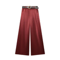 Women's with Belt loose satin textured wide leg pants