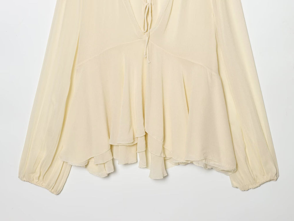 Women's layered decorative casual lace up shirt