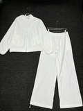 Women's new short stand-up collar zipper coat drawstring wide-leg pants