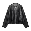 Women's Leather Effect Puff Sleeve Pilot Jacket Coat