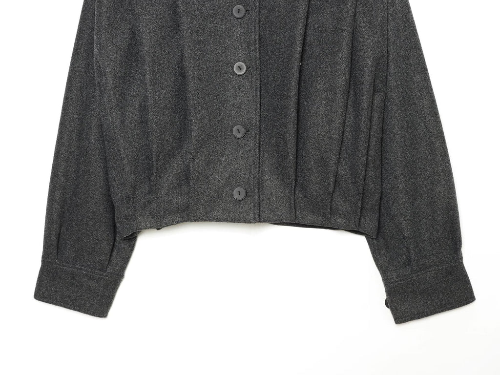 Women's pleated design standing collar woolen coat