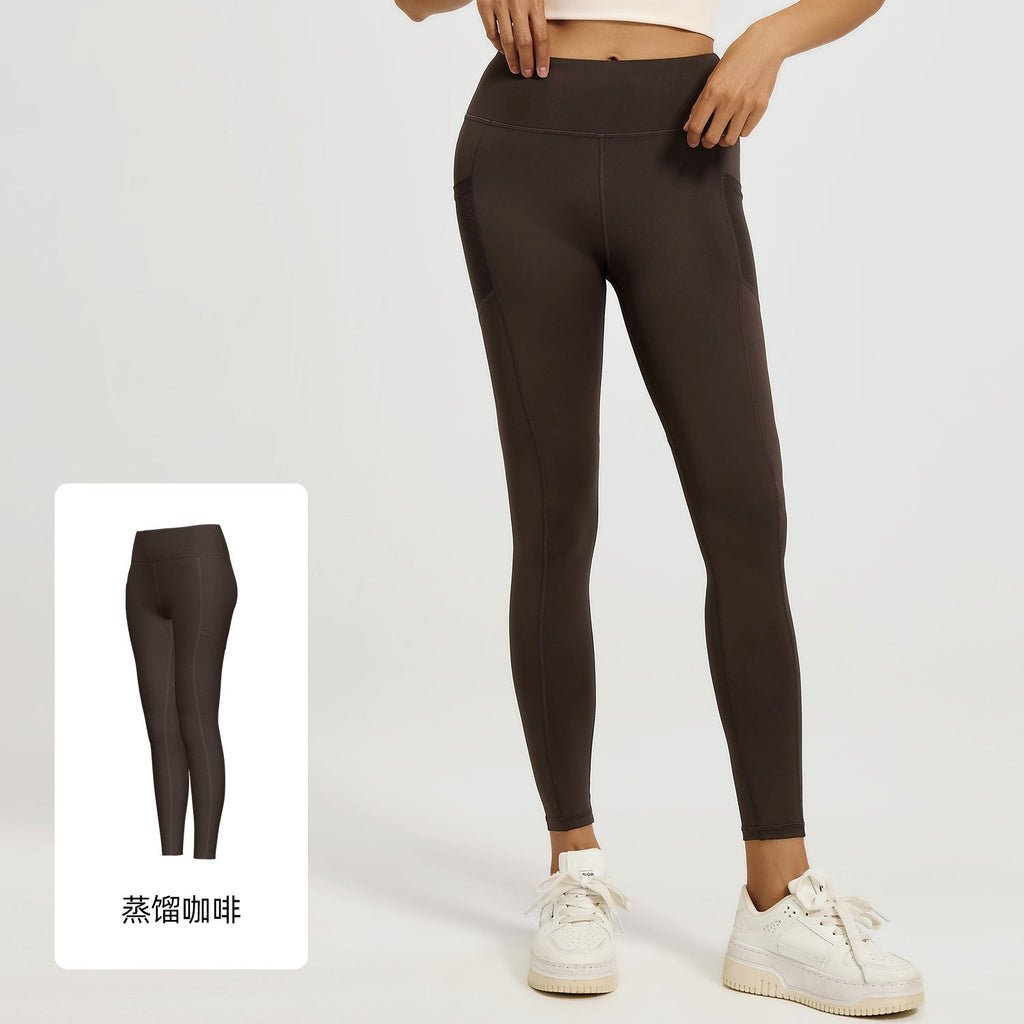 LU women's new elastic high waist mesh side pocket sports fitness pants