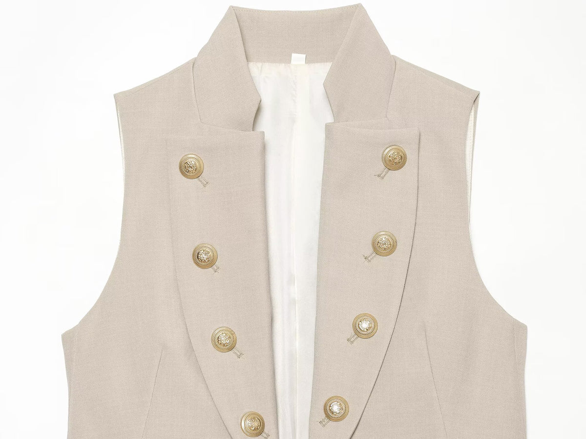 Women's button decoration stand collar vest