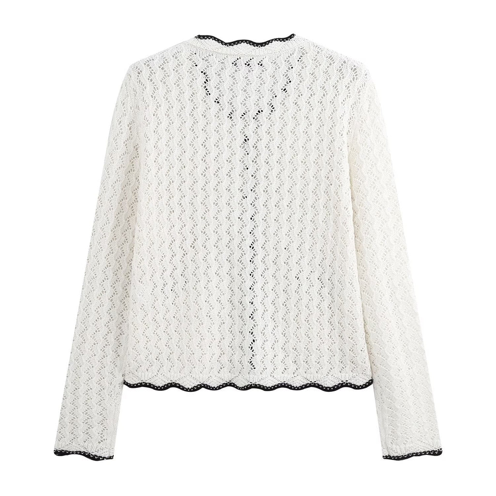 Women's hollowed out jacquard knitted cardigan