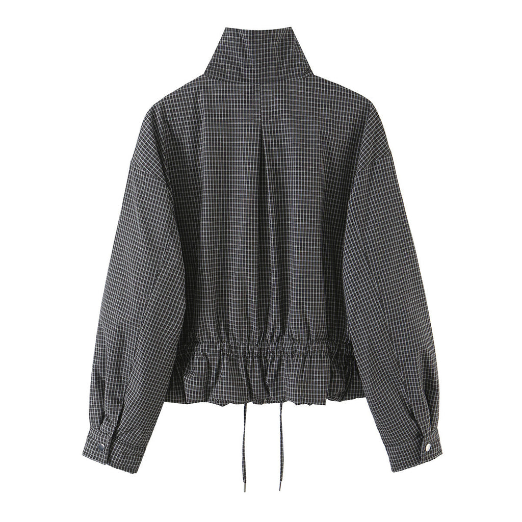 Women's Plaid Stand Collar Cotton Jacket Coat