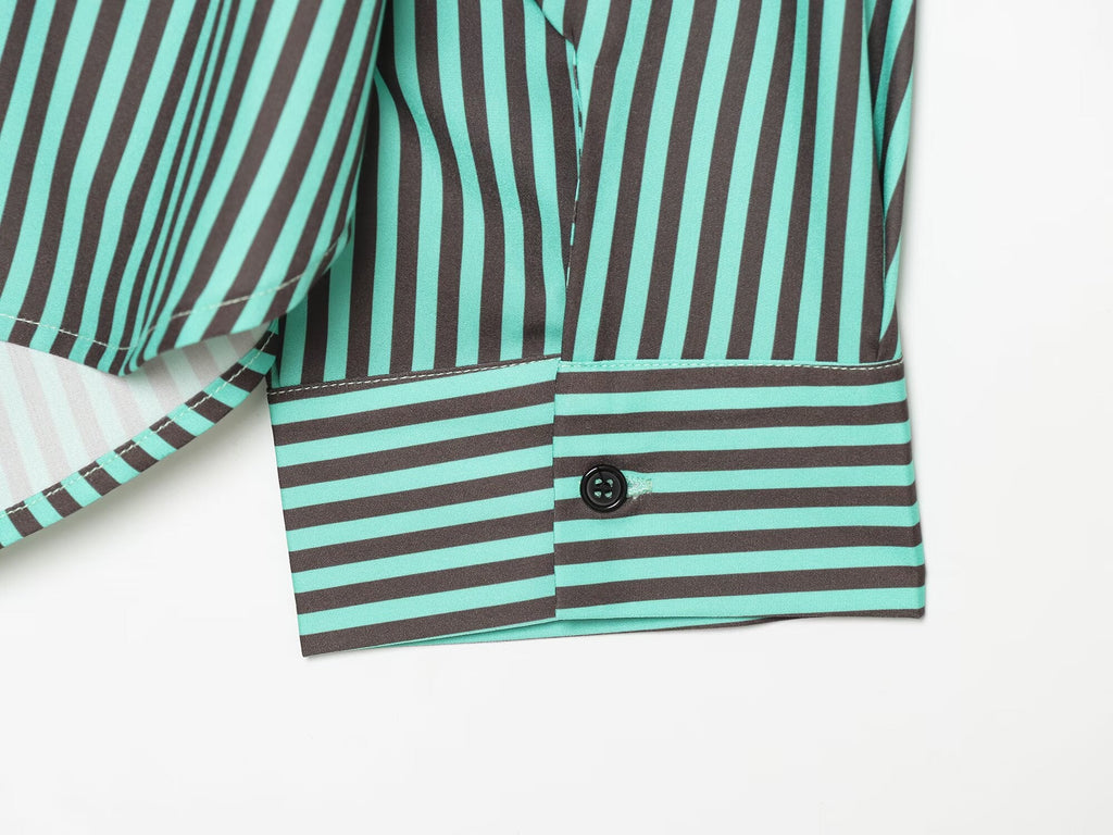 Women's pleated decorative loose striped shirt