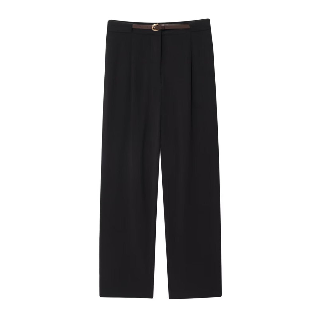 Women's new fashion belt decoration casual pleated suit pants
