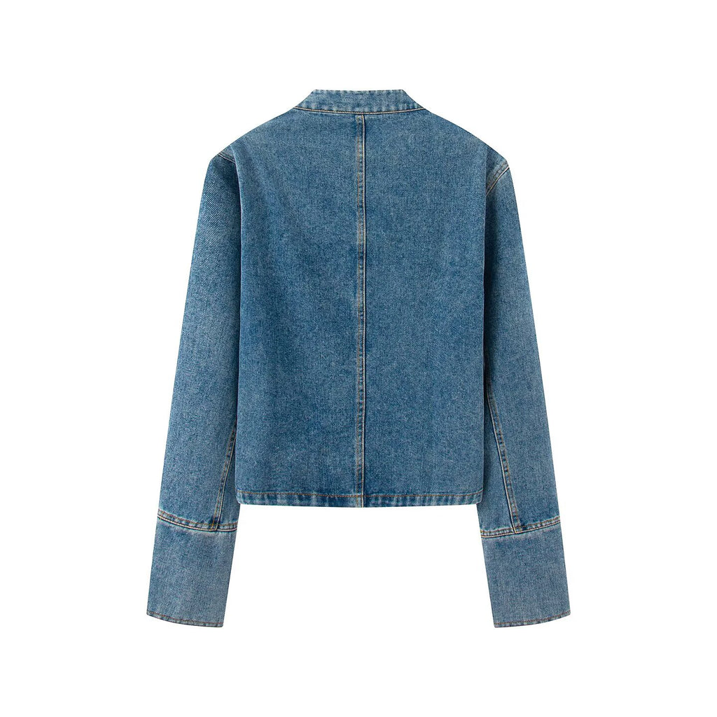 Women's buckle decoration retro denim Coat