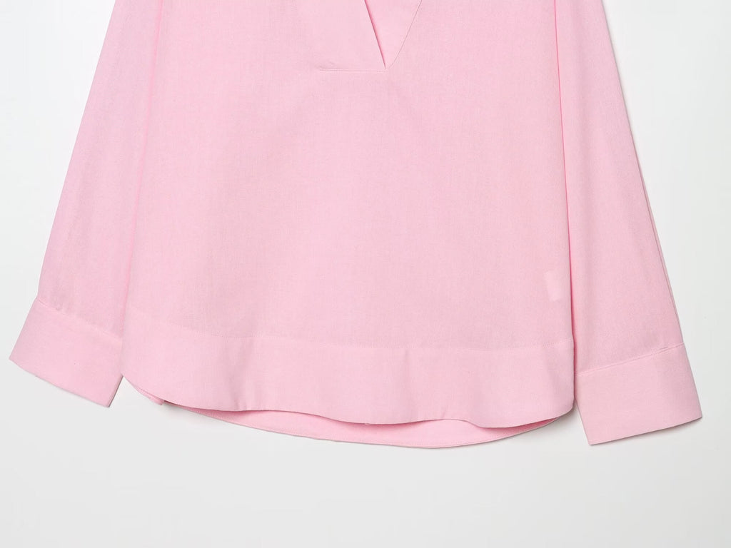 Women's loose Lapel linen blend shirt