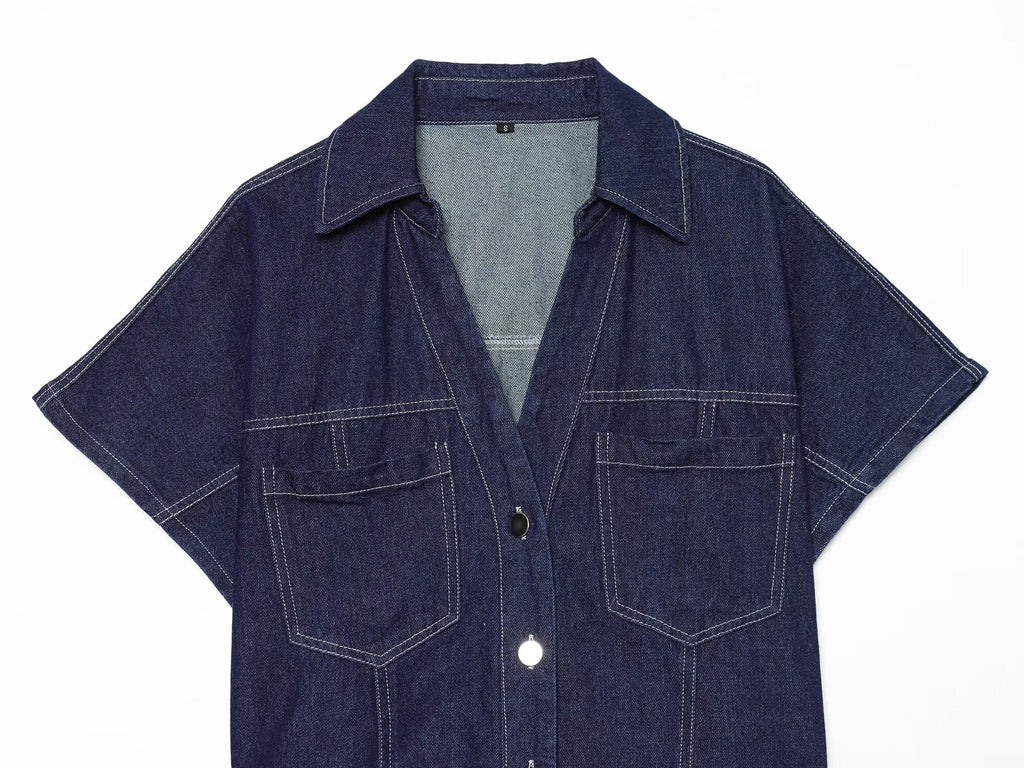 suit Women's 2 pieces casual short denim shirt+culottes