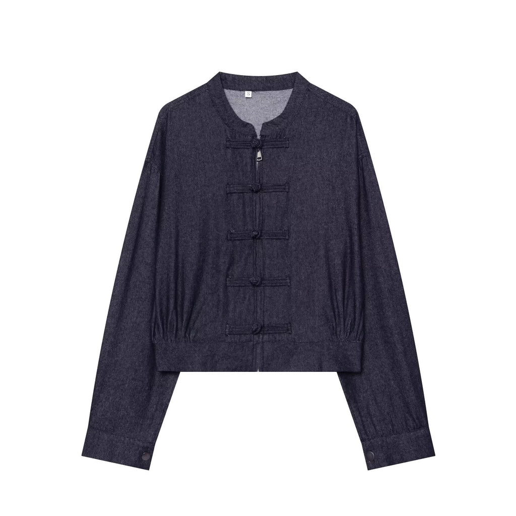 Women's rope knot decorative denim jacket