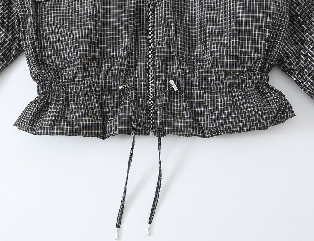Women's Plaid Stand Collar Cotton Jacket Coat
