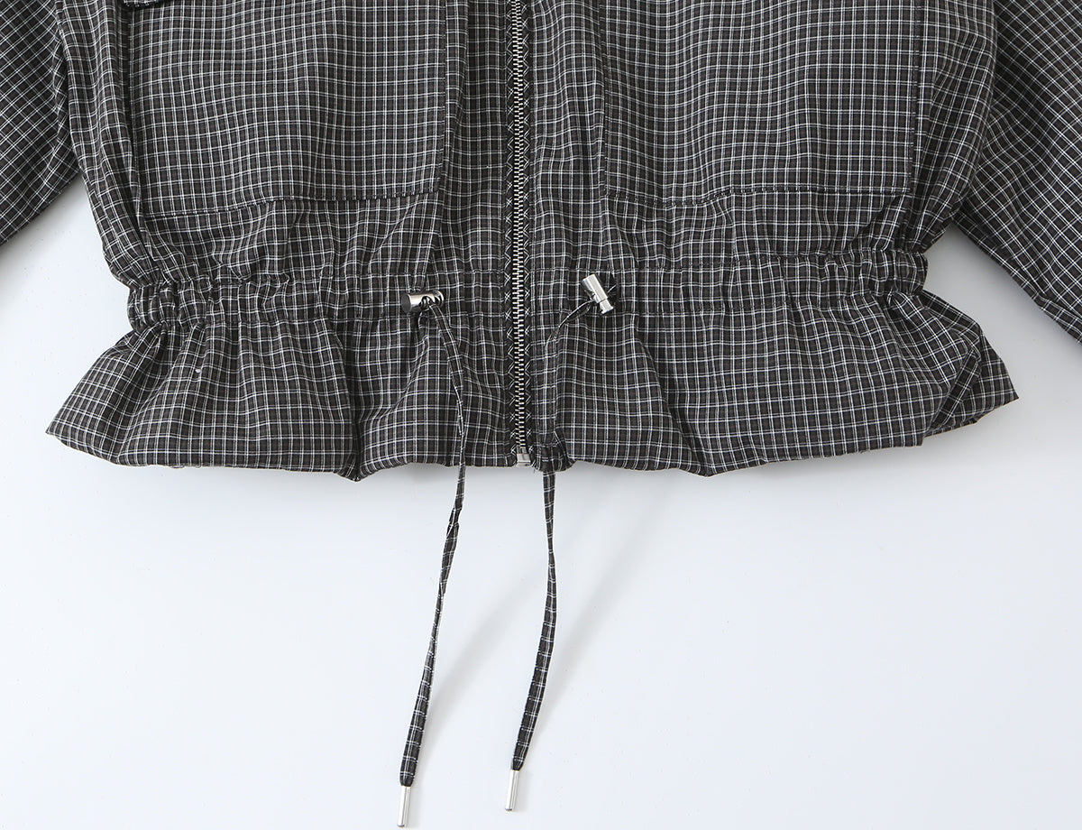 Women's Plaid Stand Collar Cotton Jacket Coat