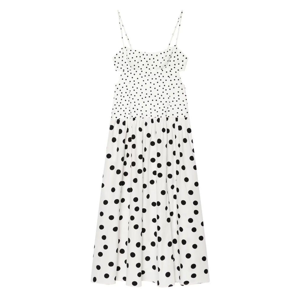 Women's polka dot suspender MIDI dress