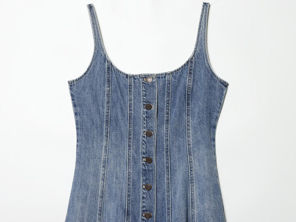 Women's retro buckle suspender denim dress