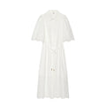 Women's hollowed out embroidered shirt style dress