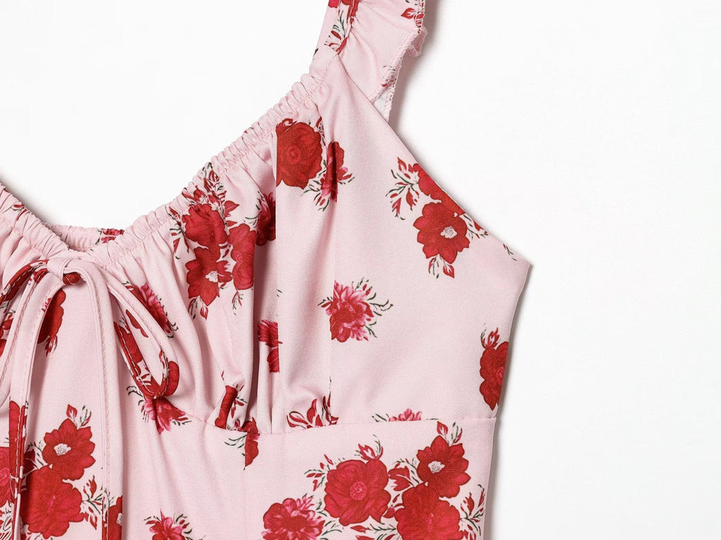 Women's printed ruffle edge suspender dress