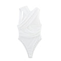 Women's 2025 new fashion tight pleated Printed tulle bodysuit