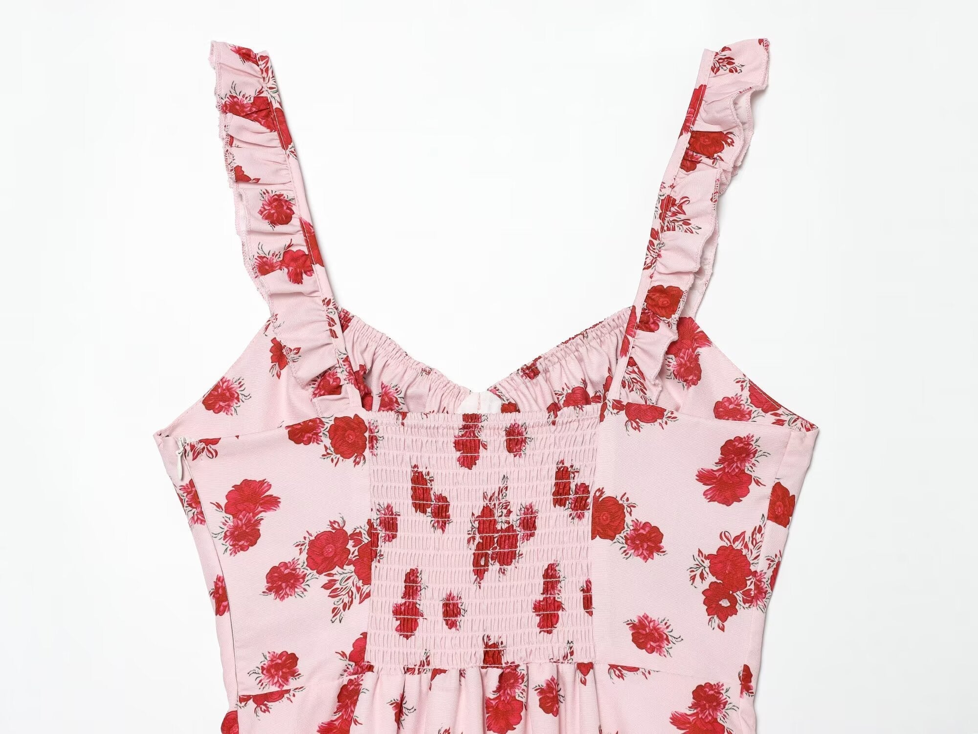 Women's printed ruffle edge suspender dress
