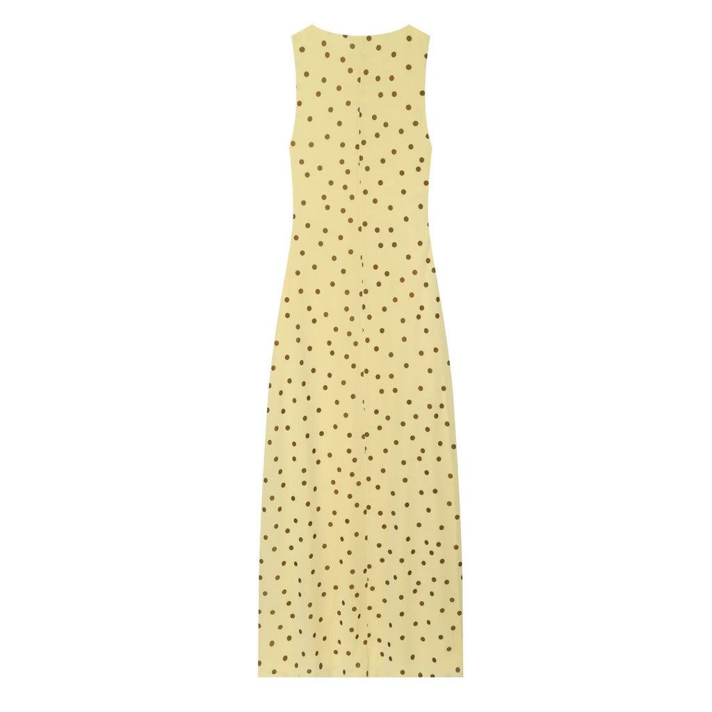 Women's sleeveless polka dot draped dress