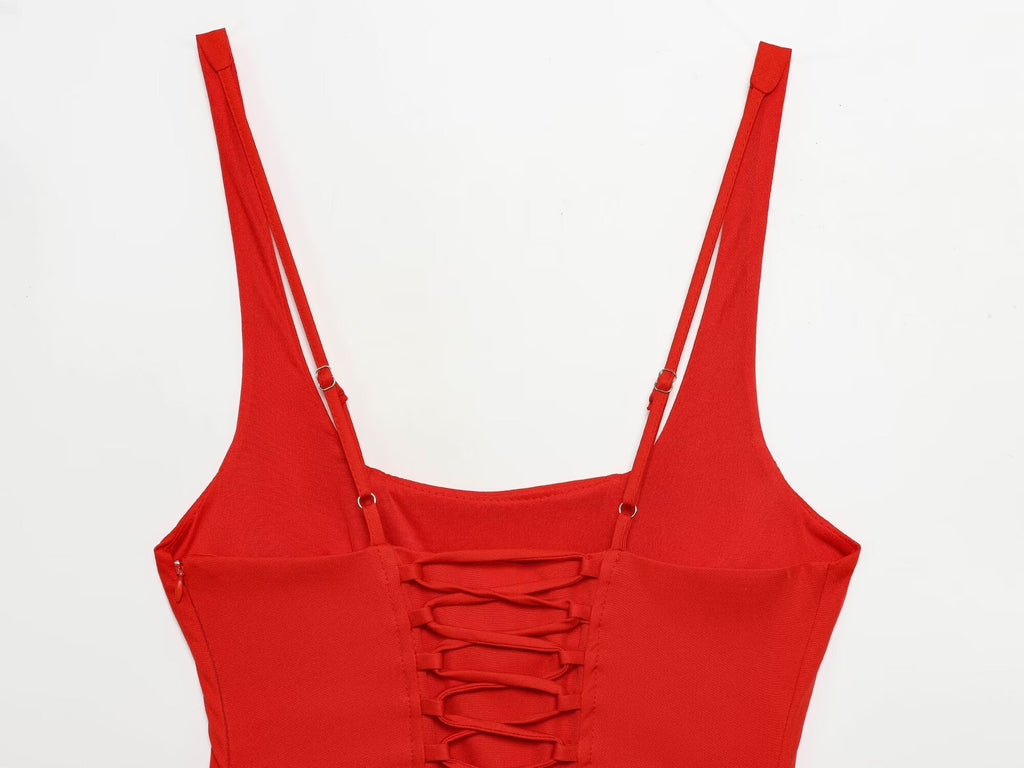 Women's sexy sleeveless hip hugging tied dress