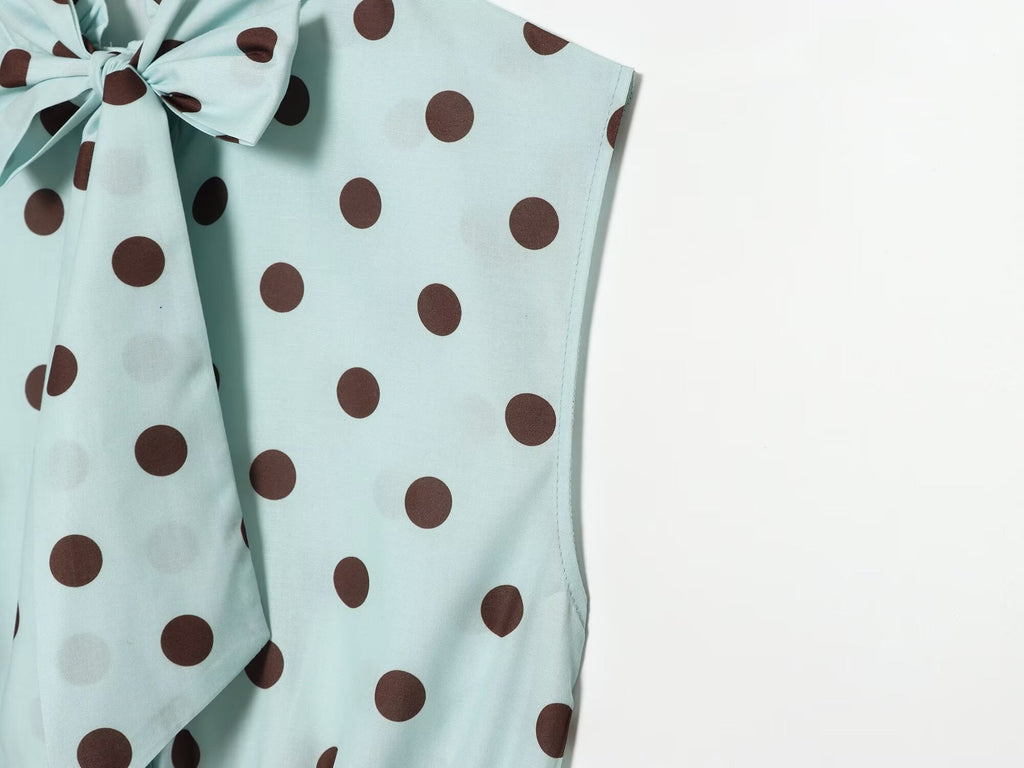 Women's polka dot bow sleeveless shirt