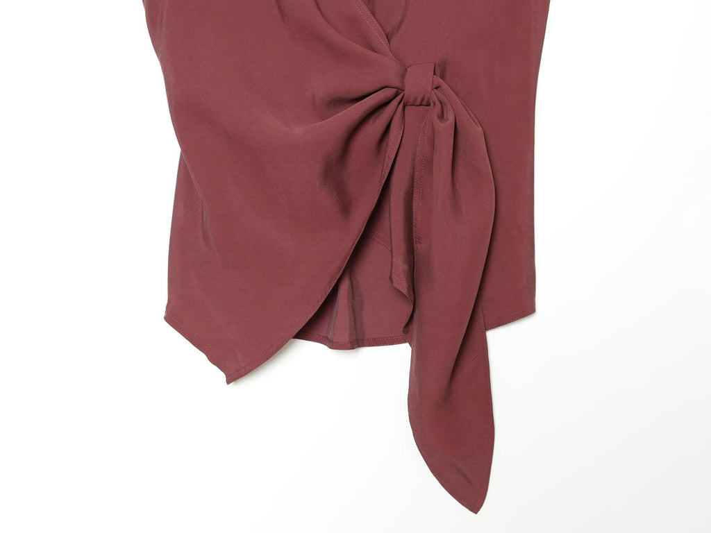 suit Women's 2 pieces knot decoration draped top+wide leg pants
