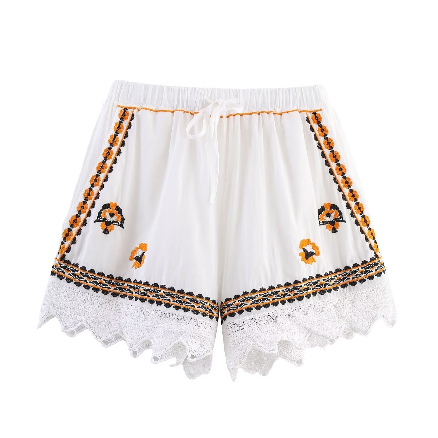 suit Women's 2 pieces casual embroidered V-neck shirt+Shorts