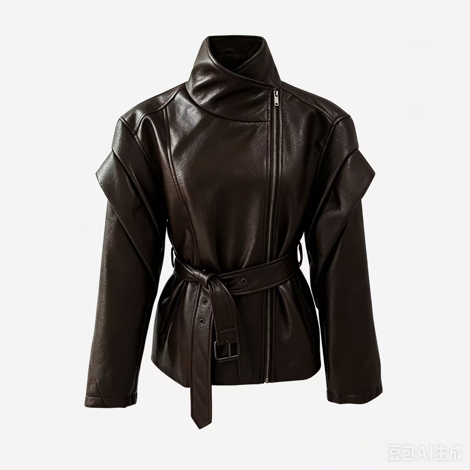 Women's high necked faux leather waistband jacket