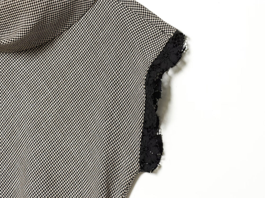 Women's casual asymmetrical plaid lace top