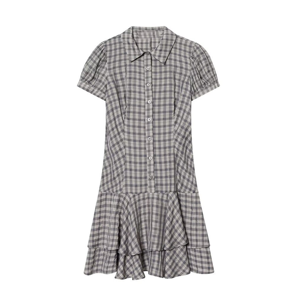 Women's layered decorative plaid mini dress