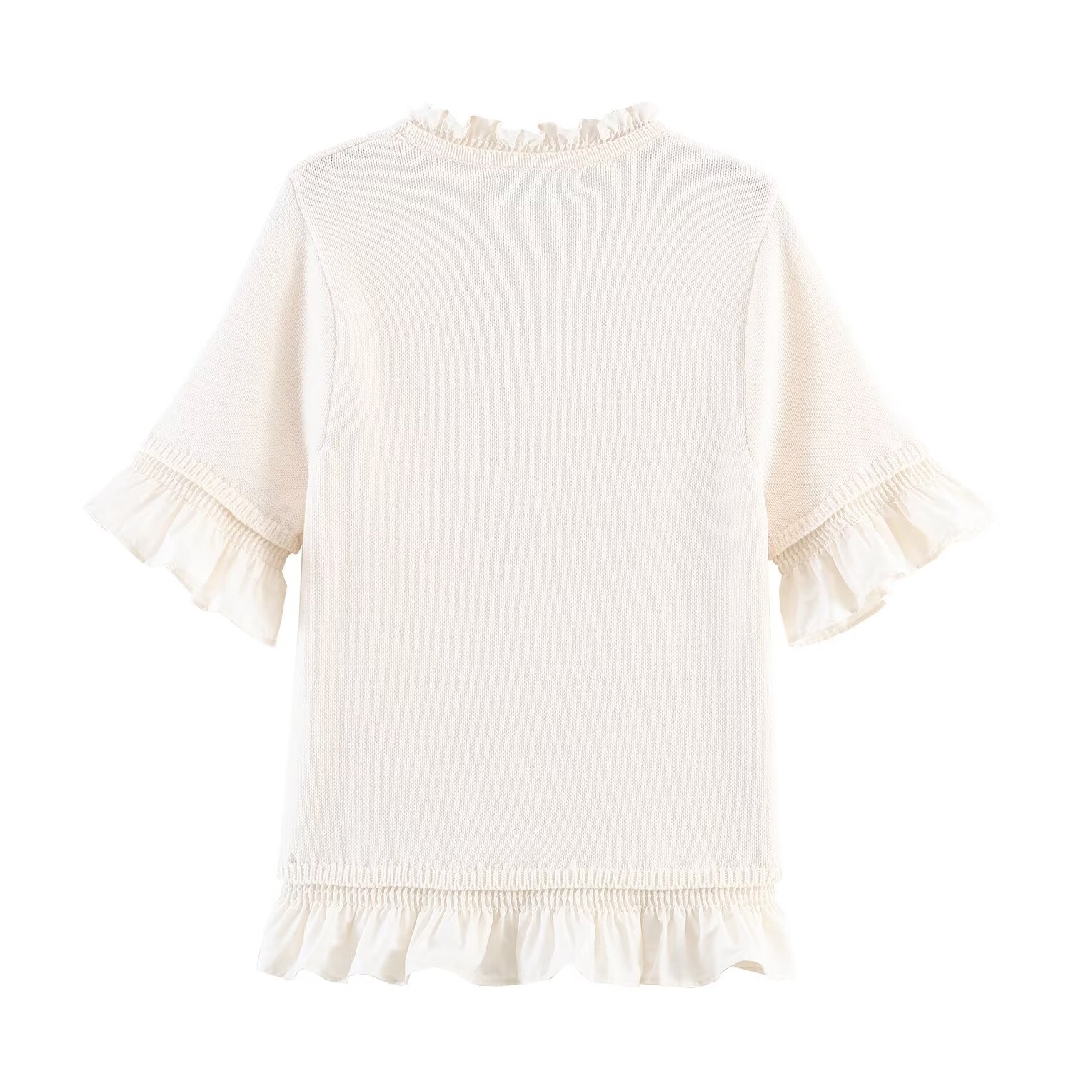 Women's O-Neck short sleeved patchwork knit shirt