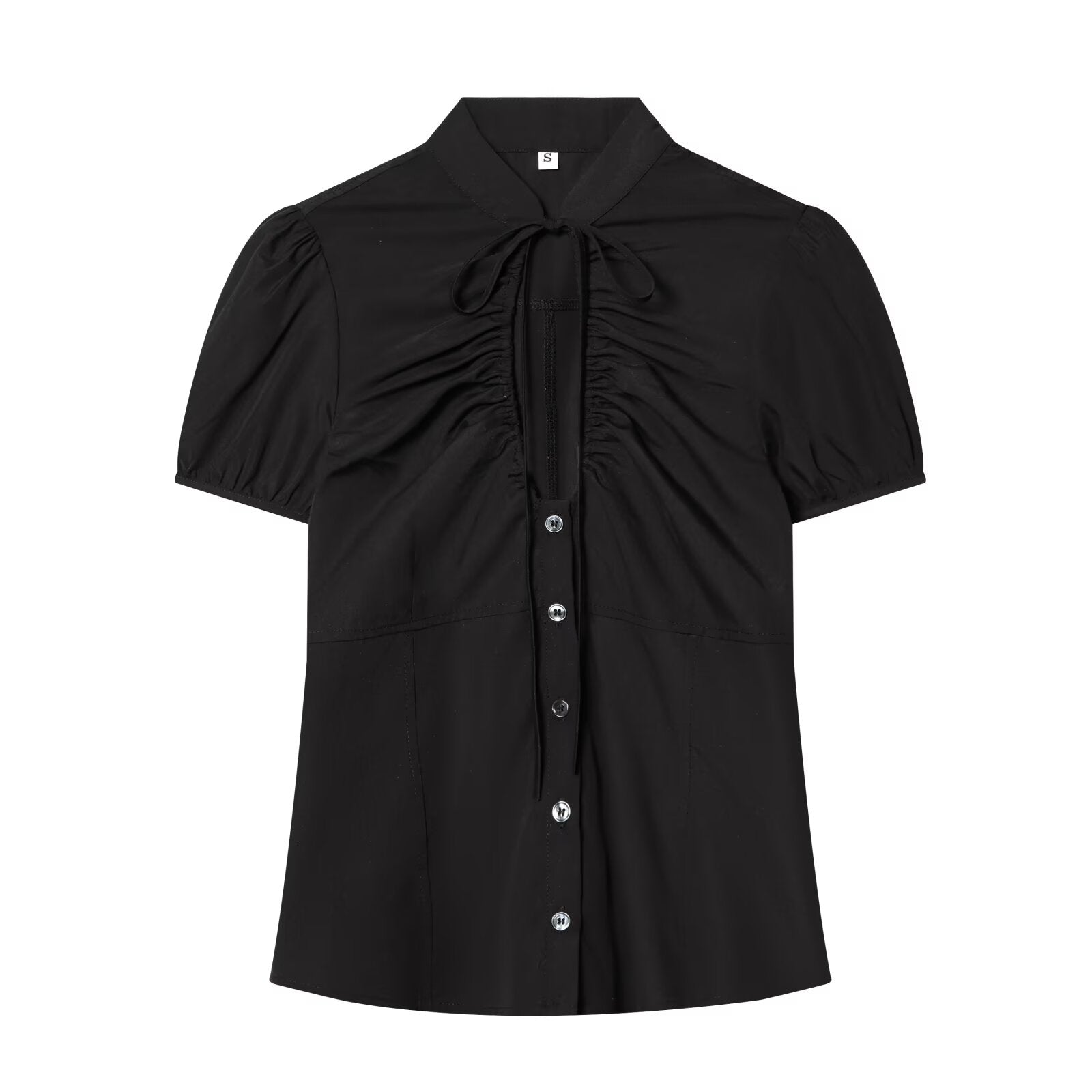 Women's bow decoration pleated poplin top