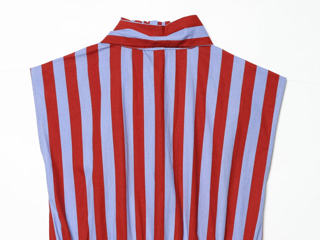 Women's bow tie decoration sleeveless striped shirt