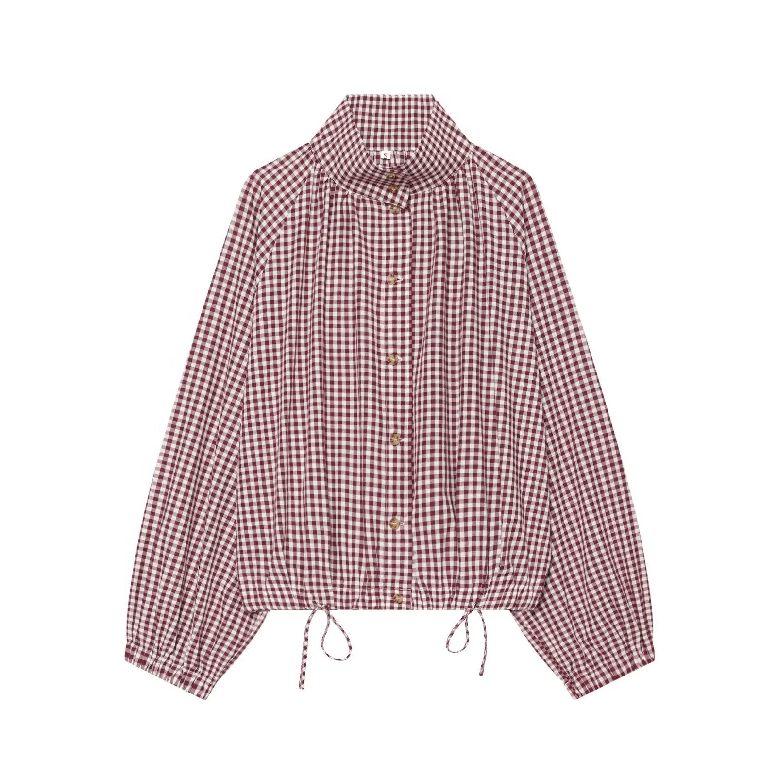 Women's with drawstring casual plaid Coat