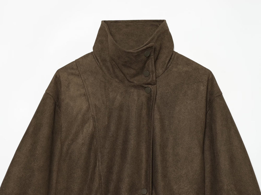 Women's with belt suede texture effect Coat