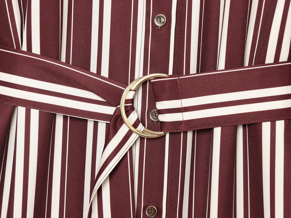 Women's with belt striped shirt style MIDI dress