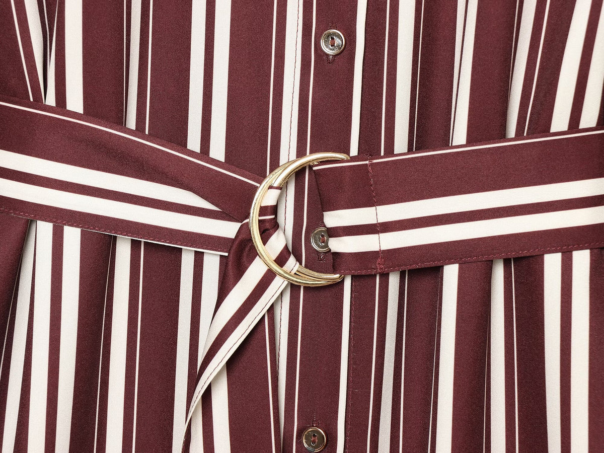 Women's with belt striped shirt style MIDI dress