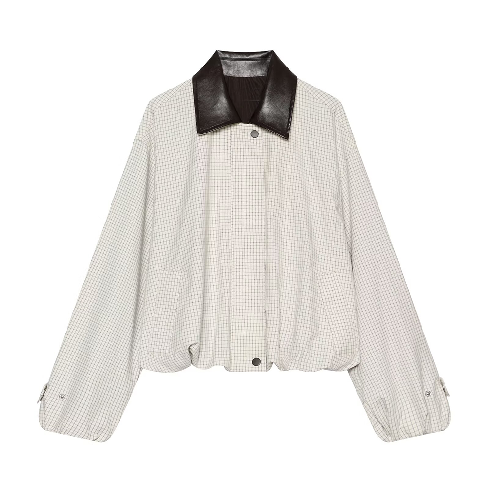 Women's casual plaid contrasting lapel Coat